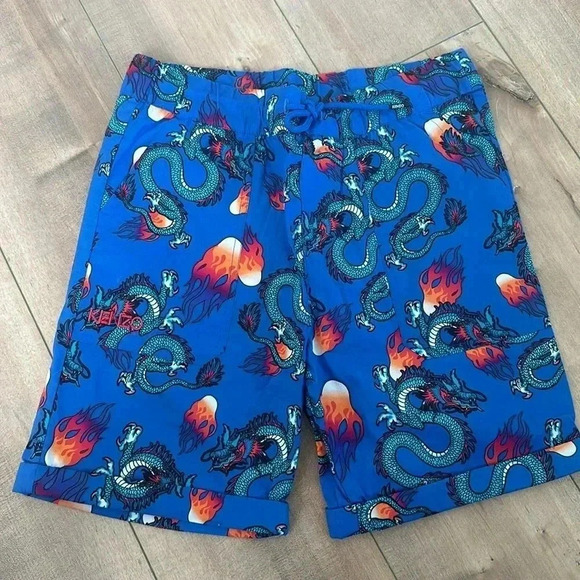 KENZO Blue Dragons Orange Fire Bermudas Shorts Boys Sz 12 - Picture 3 of 10